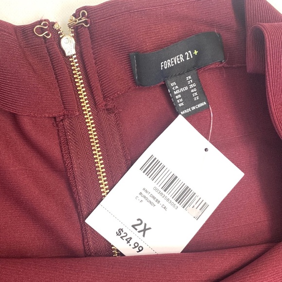 (B17) Forever 21+ Midi Knit dress - cal burgundy, Size 2X, NWT - Picture 4 of 9
